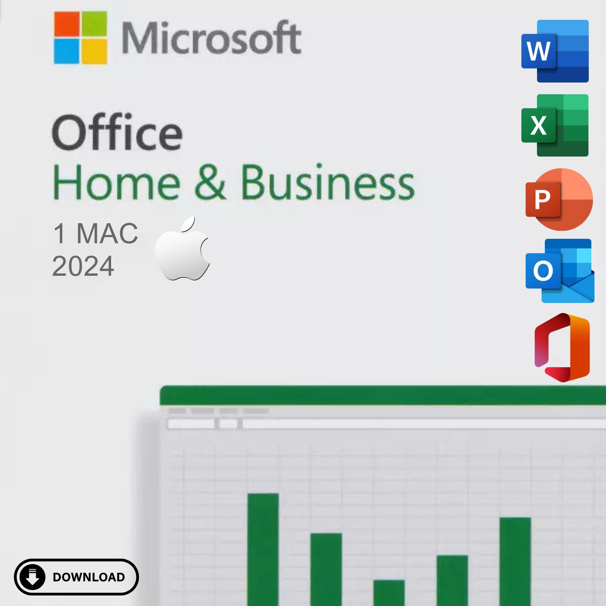 Produktbild von Microsoft Office 2024 Home and Business für Mac – Office-Software für macOS, inklusive Word, Excel, PowerPoint, Outlook und Teams, ideal für professionelle und private Nutzung auf MacBook und iMac