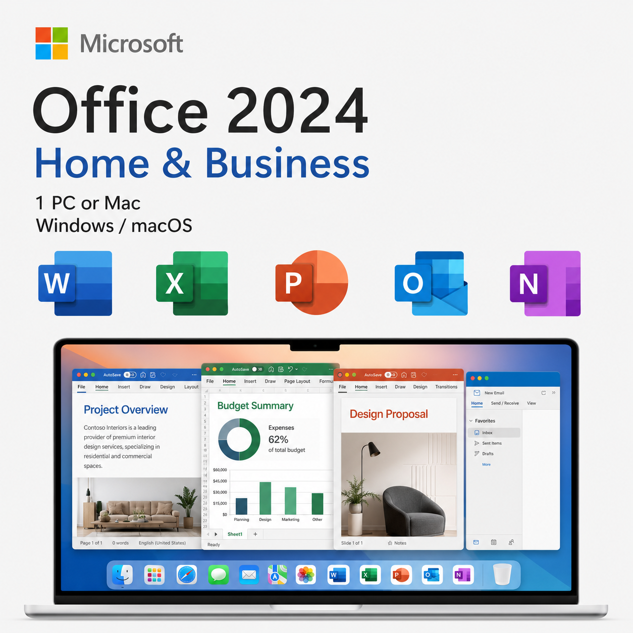 Microsoft Office 2024 Home & Business for PC or Mac – English product image