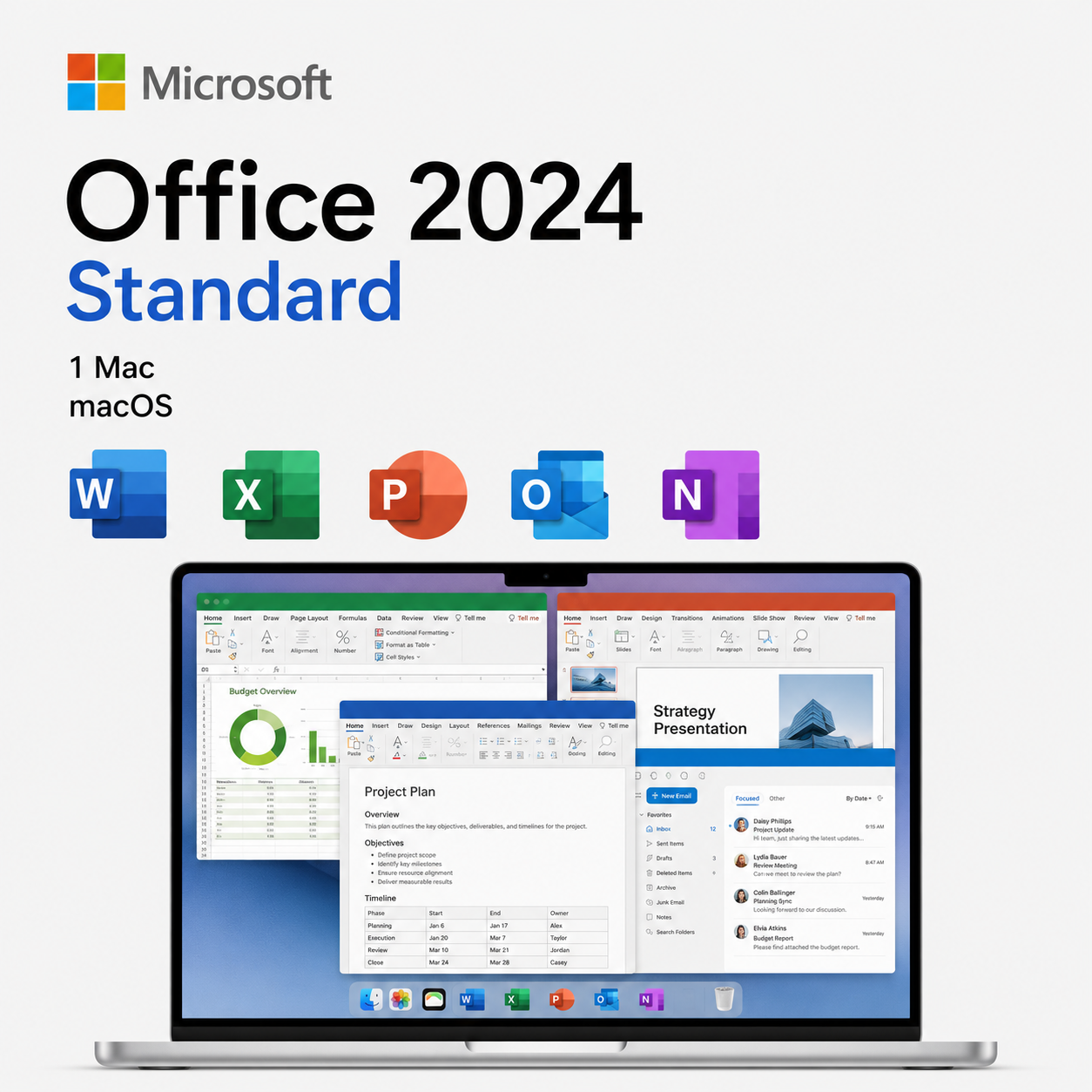 Microsoft Office Standard 2024 for Mac with Word, Excel, PowerPoint, Outlook and OneNote