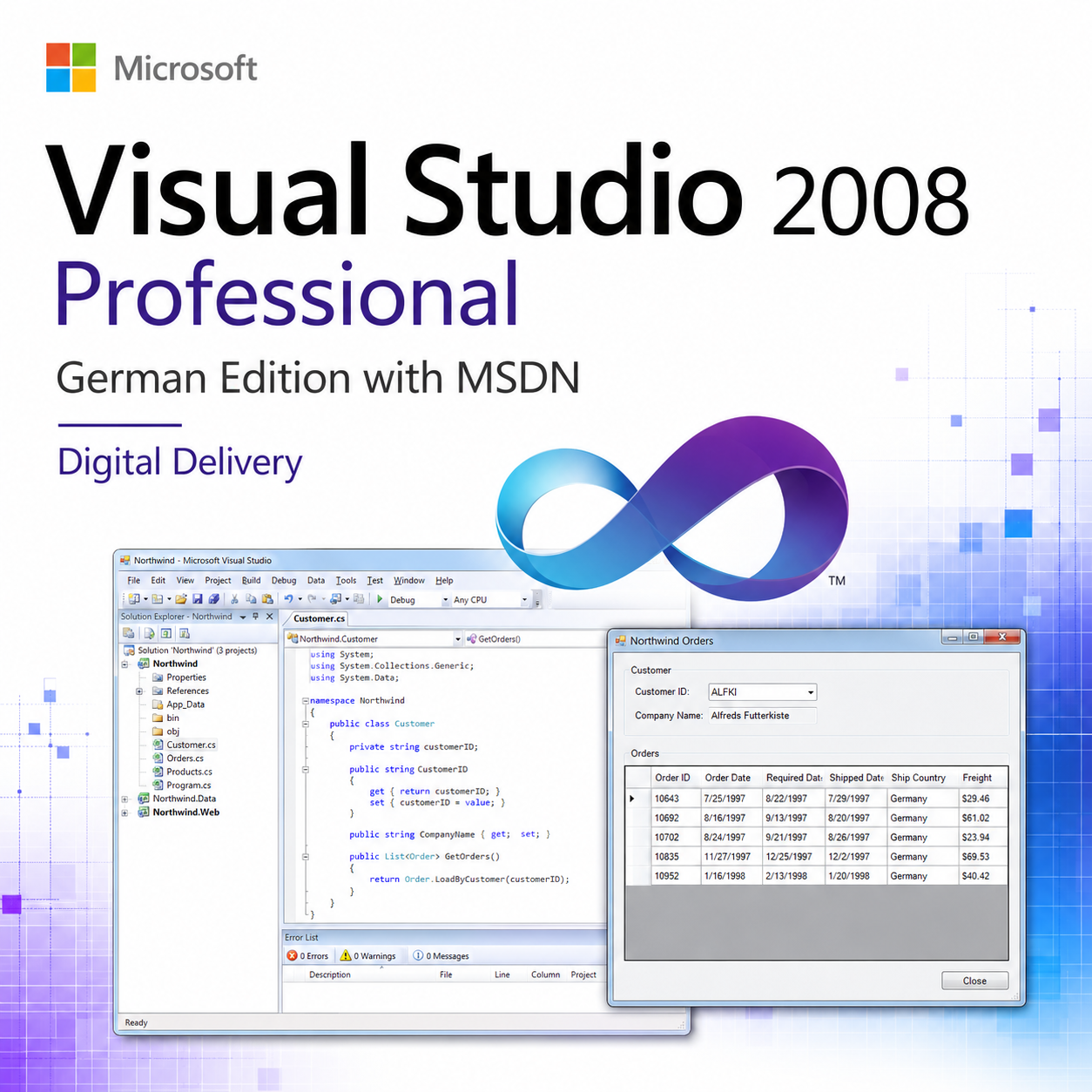Microsoft Visual Studio 2008 Professional German Edition with MSDN – English product image