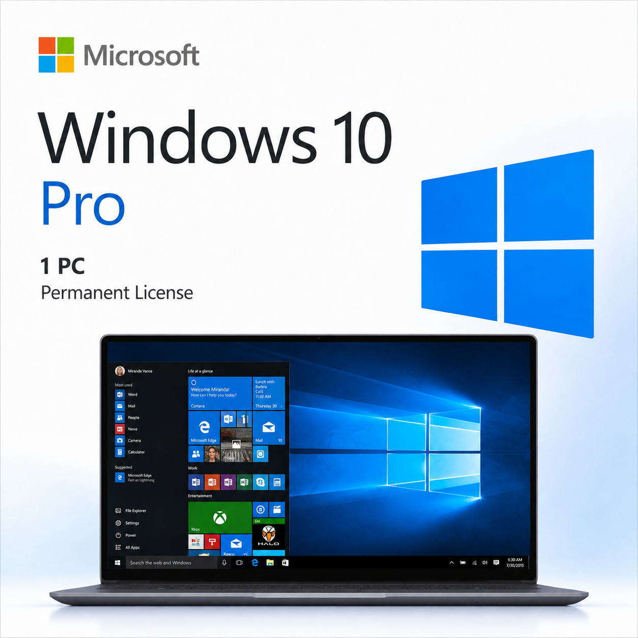 Microsoft Windows 10 Pro permanent license for one PC